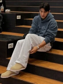 DAZY Men's Casual Letter Embroidered Hoodie, Autumn - Blue - View 6