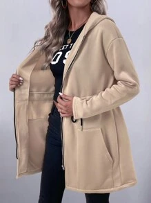 SHEIN Unity Women's Long Sleeve Drawstring Waist Casual Hooded Jacket - Apricot - View 7