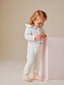SHEIN 1pc Baby Girls' Cute Animal Embroidered Long Sleeve Hooded Romper, Autumn Winter
