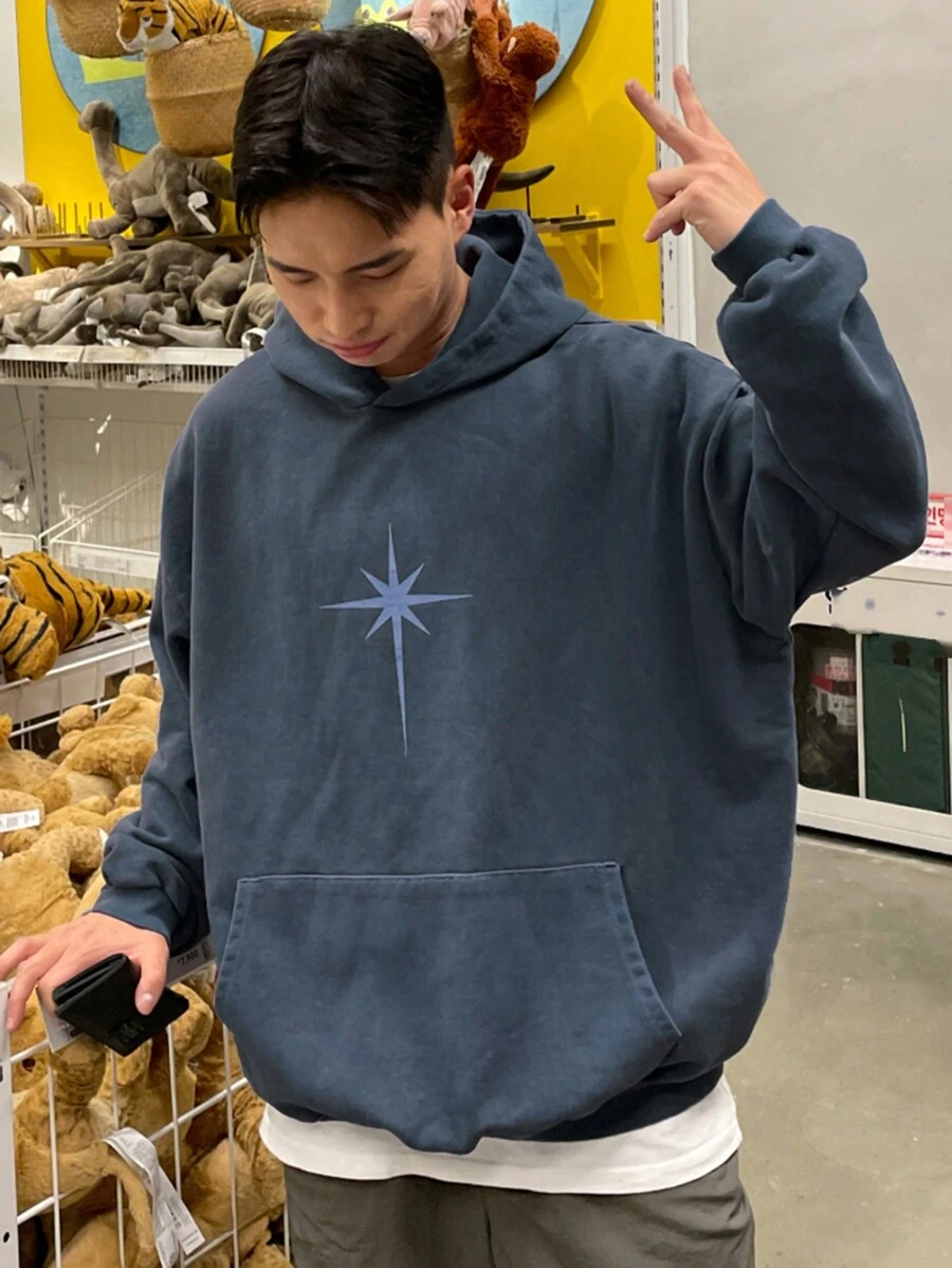 DAZY Pattern Print Men's Hooded Sweatshirt, Suitable For Casual Outing In Autumn - Blue - View 1