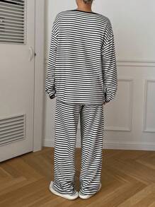 DAZY 1 conjunto Pijama casual con abertura parcial y forro térmico con estampado de rayas, de invierno