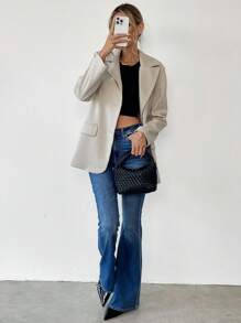 Calvaya Chaqueta de manga larga con cuello alto y diseño de espiga para mujer, silueta en H, para otoño