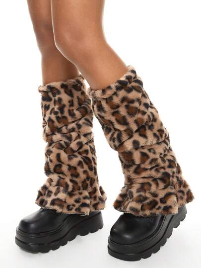 Grunge Punk 1pair Leopard Print Stylish And Warm Leg Warmers For Women