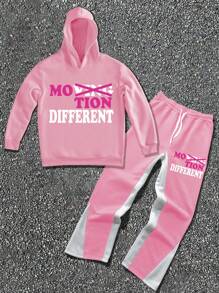 Manfinity LEGND Ensemble sweat-shirt à capuche et pantalon de survêtement imprimé lettre manches longues pour hommes, automne