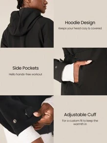 GLOWMODE 羊毛宽松版型可调节抽绳腰带连帽衬衫式夹克日常休闲 - 黑色 - 查看 5