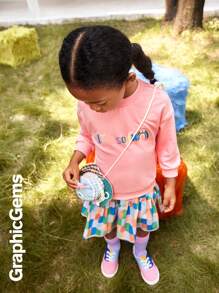 Young Girl' Cute Slogan Crew Neck Long Sleeve Sweatshirt - Pink - View 8