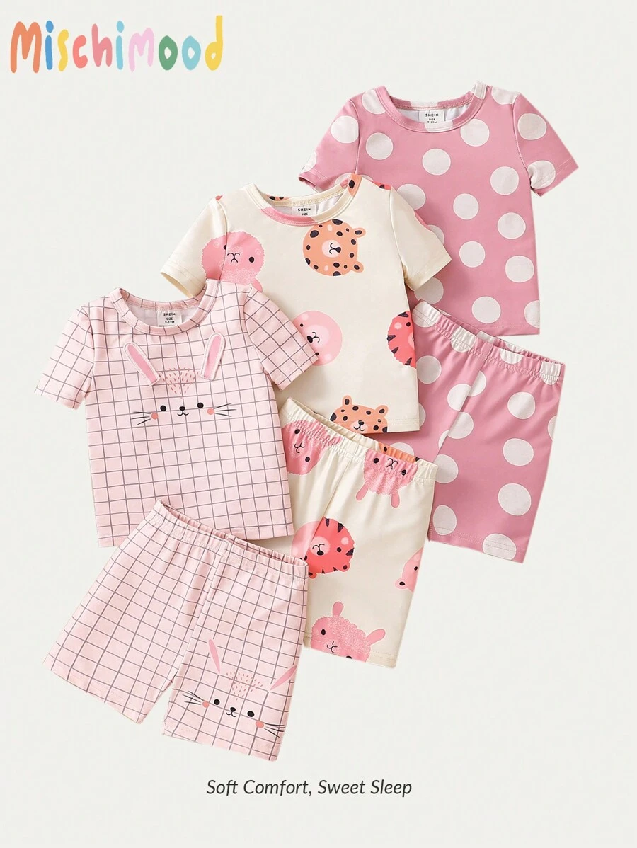 SHEIN 寶貝女孩可愛卡通緊身睡衣（3上衣+3短褲）
