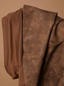 SHEIN BAE Plus Size Fall 1pc Elegant Party Sexy Sweet Woman Brown Retro Washed Old Washed Pu Leather Skirt Halloween Go Out - Brown - View 7