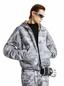 NEON BLANC Men's Long Sleeve Fluffy Lined Windbreaker Jacket, For Fall Winter - Light Grey - View 2
