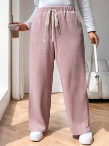 Flirla Plus Size Solid Color Thermal Lined Casual Pants For Fall/Winter
