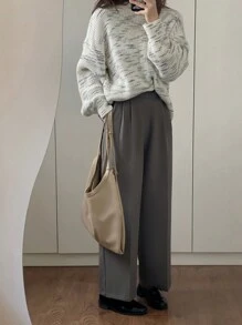 DAZY Suéter holgado de mujer casual de cuello redondo con caída de hombros, adecuado para otoño e invierno