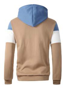 Manfinity Homme Men Plain Patchwork Long Sleeve Zipper Pocket Casual Hooded Sweatshirt, Zip-Up Hoodie, For Friends, Husband, Boyfriend Gifts