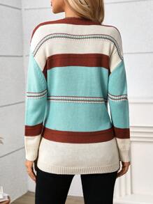 SHEIN Maternity Colorblock V-Neck Striped Sweater For Autumn/Winter - Multicolor - View 2