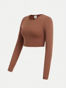 SHEIN 2pcs/Set Teen Girls' Matched Sports Crew Neck Long Sleeve Top And Shorts Co-Ord Sportswear