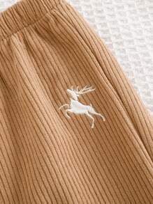 Cozy Pixies Young Boy Casual Loose Elastic Waist Deer Pattern Pants - Khaki - View 6