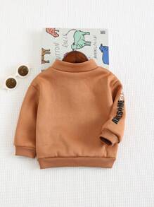 Cozy Pixies 男婴字母图案针织柔软立领拉链长袖连帽衫 - 棕色 - 查看 2