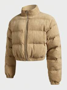 FeverCity Men's Casual Zipper Stand Collar Padded Coat For Outdoor, Winter