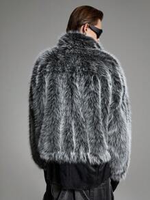 NEON BLANC Men's Loose Drop Shoulder Black And White Fluffy Long Sleeve Jacket