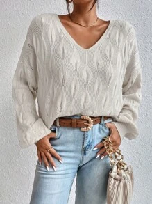 RueChic Lantern Sleeve Pointelle Knit Jumper - Apricot - View 4