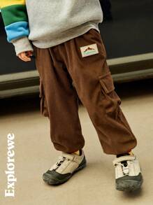 SHEIN Pantalón de chándal cargo con estampado de letras informal para niño