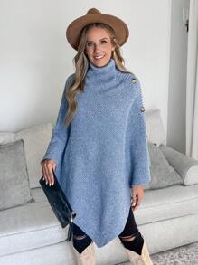 SHEIN LUNE Women's Casual Batwing High Neck Basic Pullover Sweater, Autumn/Winter
