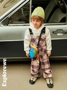 SHEIN Young Boy Wide Strap Button Pocket Simple Casual Jumpsuit - Watermelon Pink - View 7