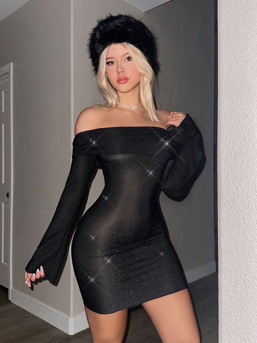 Sweetina Sexy Hot Girl Metallic Sequin Bodycon Mini Dress - Black - View 1