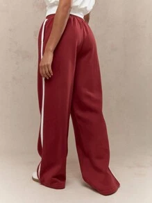 MISSGUIDED Quần chạy bộ ống rộng sọc hai bên thể thao cổ điển Quần thể thao tập luyện thoải mái Quần dài thể thao chạy bộ hiệu suất năng động - Màu Đỏ Sâu - Xem 2