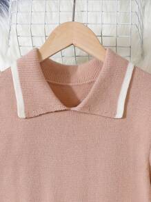 青少年翻领长袖连衣裙，休闲校园街头风格，适合春夏秋季，适合居家、外出、聚会、返校 - 卡其色 - 查看 5