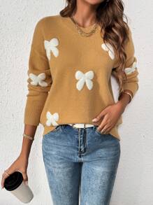 SHEIN LUNE 1pc Women's Fashion Minimalist Chic Bowknot Knit Pullover Sweater Knit Pullover Fall Winter Outfit