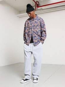 SUMWON Camicia di jeans occidentale con stampa, vestibilità regular