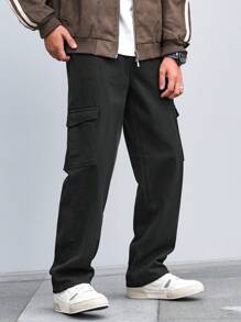 Manfinity Homme Quần Jeans Denim Màu Trơn Dáng Rộng Có Túi Cho Nam - màu đen - Xem 3