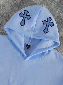 Manfinity EMRG Men Cross Letter Print Hooded Sweatshirt And Sweatpants Set, Autumn - Multicolor - View 7