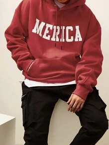 DAZY Men's Autumn Letter Print Drawstring Hoodie Sweatshirt