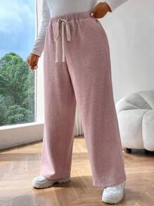 Flirla Plus Size Solid Color Thermal Lined Casual Pants For Fall/Winter