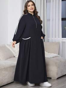 Al Najma 大码休闲大口袋拉链舒适宽松黑色长裙超长女装 - 黑色 - 查看 4