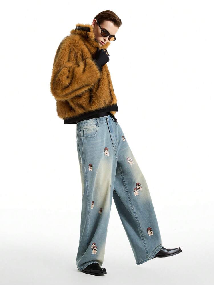Men's Woven Non-Stretch Printed Long Denim Jeans, Christmas