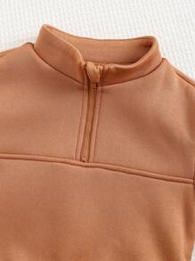 Cozy Pixies 男婴字母图案针织柔软立领拉链长袖连帽衫 - 棕色 - 查看 8