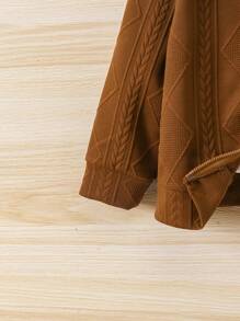 SHEIN Young Girl Autumn Diamond Pattern Zipper Up Hooded Jacket - Brown - View 3