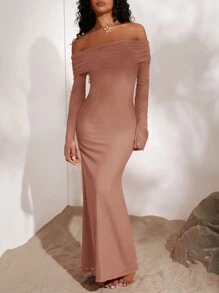 Opulessa 女士优雅浪漫简约露肩高开叉喇叭袖连衣裙