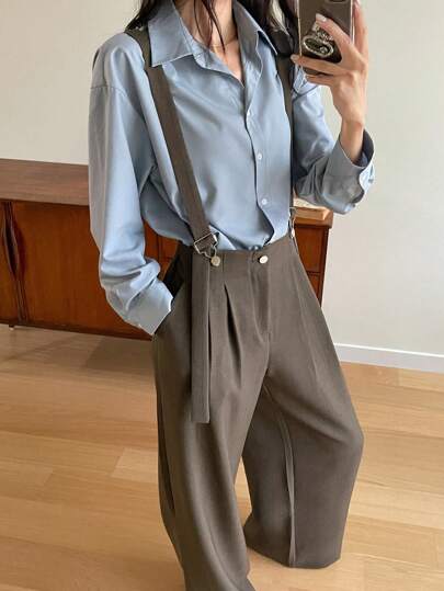 DAZY Women's Casual Vintage Coin Suspenders Wide Leg Pants With Pockets Women Jumpsuits Fall/Winter