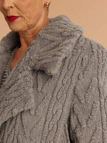 SHEIN LUNE Women's Casual Commuting Fluffy Collar Warm Fleece Jacket - Grey - View 4