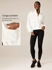 GLOWMODE Áo khoác Cargo Modal Fleece ấm áp co giãn thoải mái vừa vặn có túi bên hông thường ngày mùa đông - trắng - Xem 5