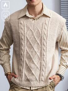 Manfinity Homme V-Ausschnitt ärmellose gestrickte Weste in Unifarbe - Beige - Übersicht 6