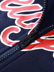 Manfinity Campus Court Men's Front Zipper Long Sleeve Solid Color Patchwork Minimalist Hoodie With Numeric Prints