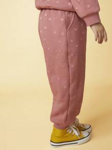 SHEIN Pantaloni casual da ragazza con tasche oblique, con ricamo a pois e coulisse, adatti per autunno/inverno, colore rosa - Rosa - Visualizzare 4
