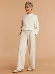 SHEIN LUNE 2 件女士休闲通勤连帽衫套装 - 杏色 - 查看 7