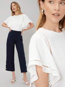 MOTF PREMIUM Áo sơ mi Tương phản ren màu trơn Thanh lịch - trắng - Xem 1