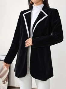 Modelyn Women Modern Elegant Casual Velvet Blazer Jacket - Black - View 4