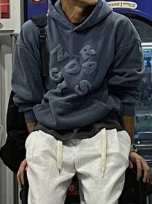 DAZY Men's Casual Letter Embroidered Hoodie, Autumn - Blue - View 4